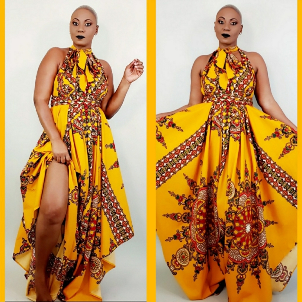 Gold african print jumper dress